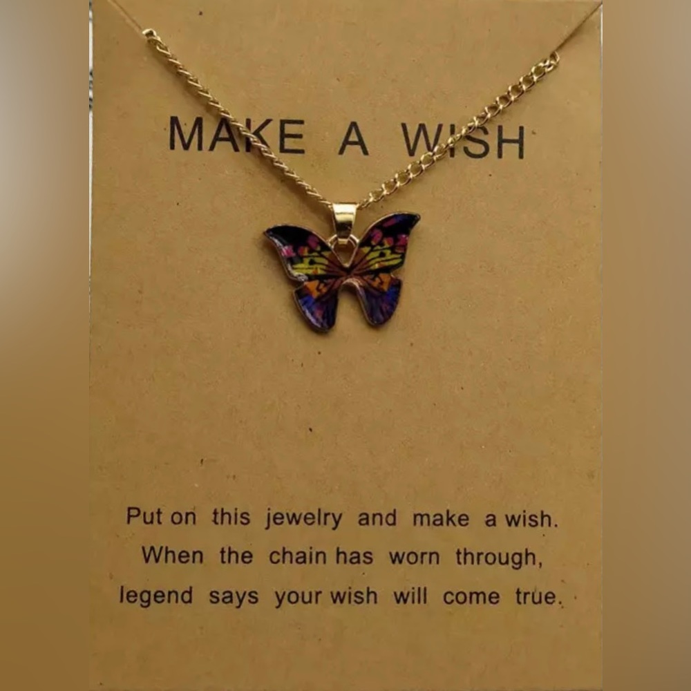 Make a Wish Butterfly necklace w card NEW jewelry